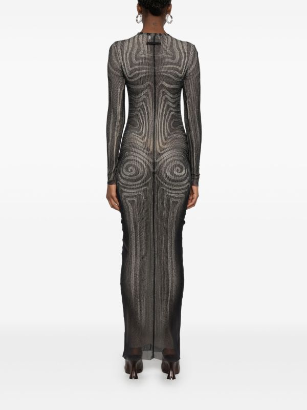 Browns Jean Paul Gaultier Black Printed Mesh Maxi Dress | Browns Day Dresses