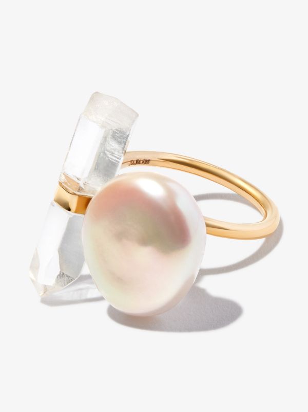 browns JIA JIA 14K gold Ocean crystal quartz pearl ring | Browns Fine Rings