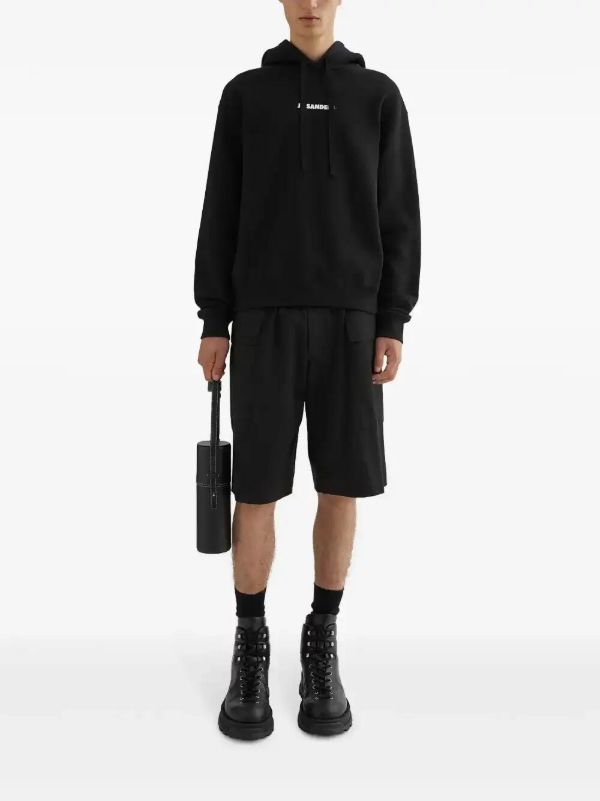 Browns Jil Sander Black Cotton Logo-Print Hoodie | Browns Hoodies
