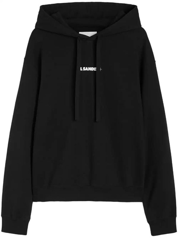 browns Jil Sander Black Cotton Logo-Print Hoodie | Browns Hoodies