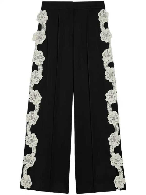 browns Jil Sander Black Embroidered Lace Trousers | Browns Straight-Leg Pants