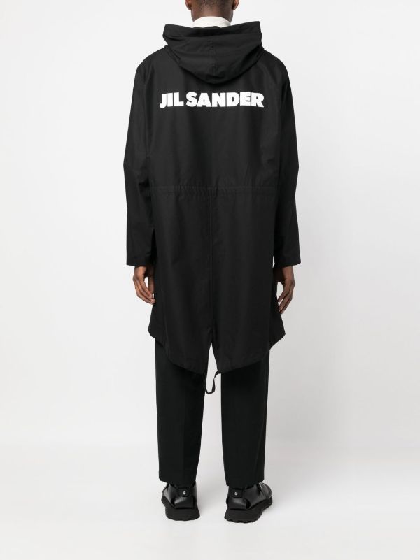 Browns Jil Sander Black Logo Print Hooded Parka Coat | Browns Parkas