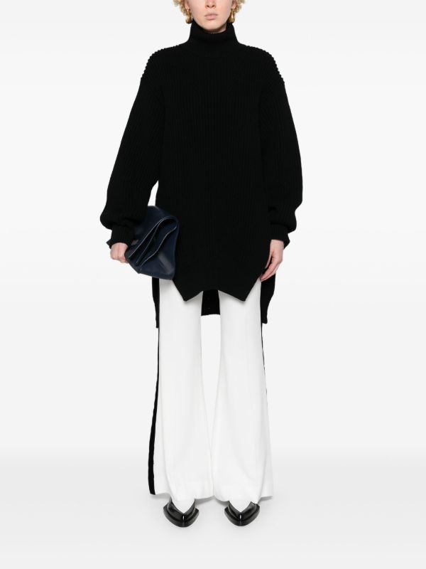 Browns Jil Sander Black Ribbed Wool Sweater | Browns Knitted Sweaters