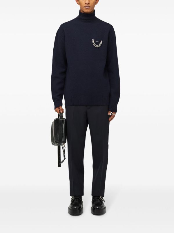 Browns Jil Sander Blue Chain-Embellished Wool Sweater | Browns Knitted Sweaters