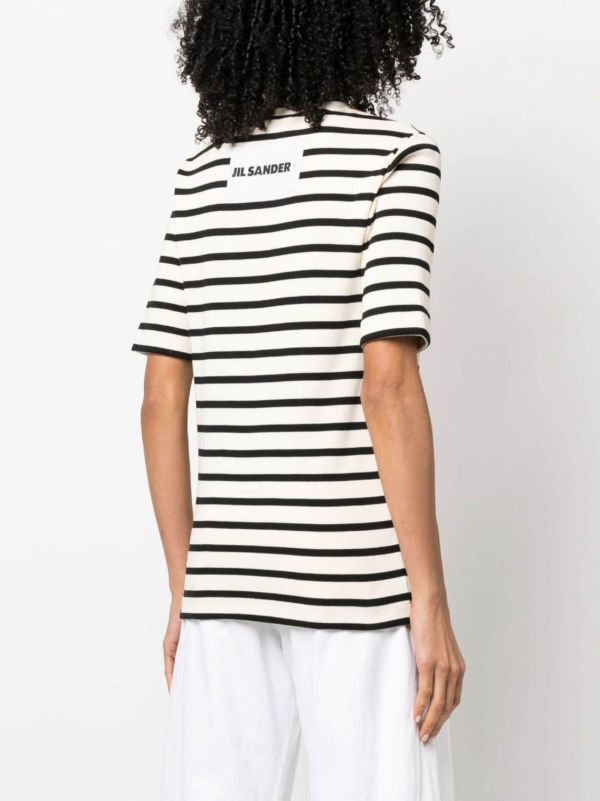 Browns Jil Sander Neutral Striped Cotton Top | Browns Knitted Tops