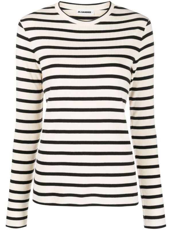 browns Jil Sander Neutral Striped Cotton Top | Browns Knitted Tops