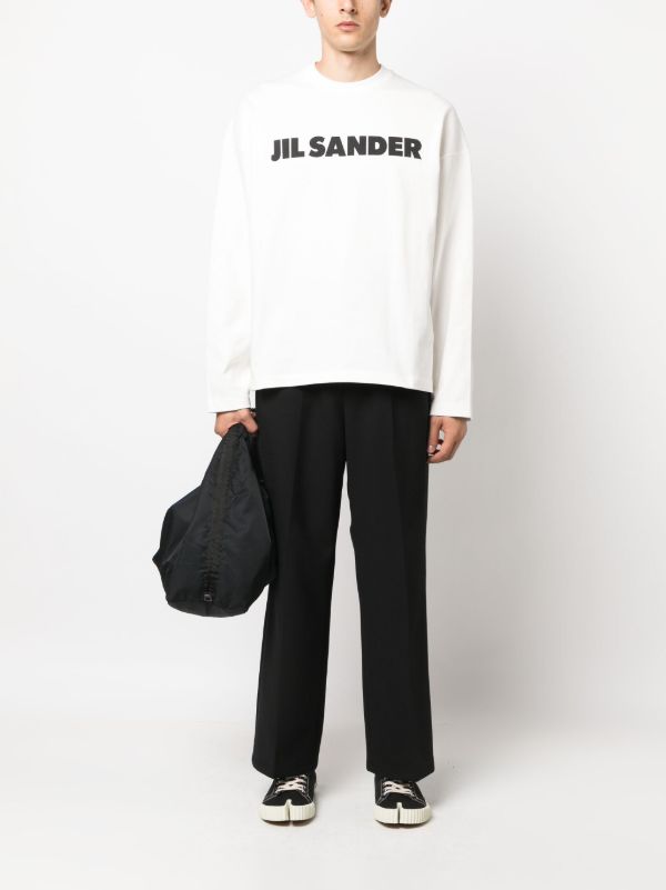 Browns Jil Sander White Logo-Print Long-Sleeved T-Shirt | Browns T-Shirts
