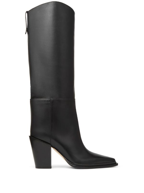 browns Jimmy Choo Black Cece 80 Leather Knee-High Boots | Browns Boots