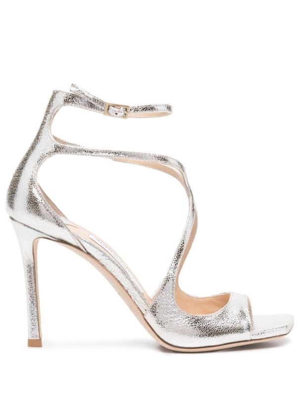 browns Jimmy Choo Silver Azia 95mm Leather Sandals | Browns Sandals