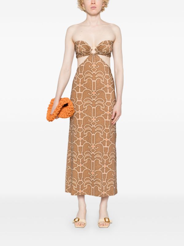 Browns Johanna Ortiz Brown Jungle Geometric Midi Dress | Browns Day Dresses