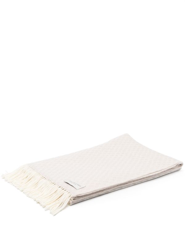 browns Johnstons of Elgin Neutral Weave Wool Fringed Throw | Browns Blankets & Throws