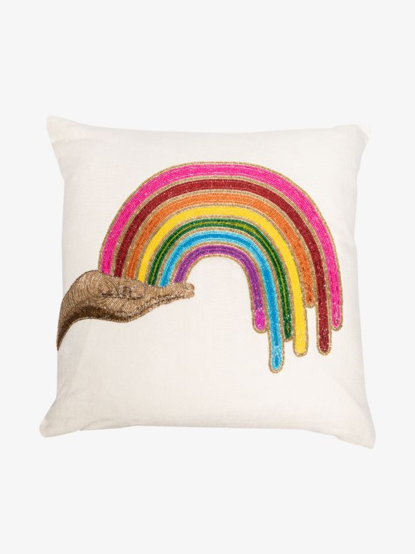 browns Jonathan Adler Neutral Rainbow Beaded Linen Cushion | Browns Cushions