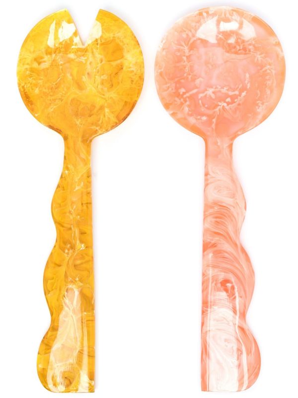 browns Jonathan Adler Pink Como Ripple salad serving set | Browns Cutlery