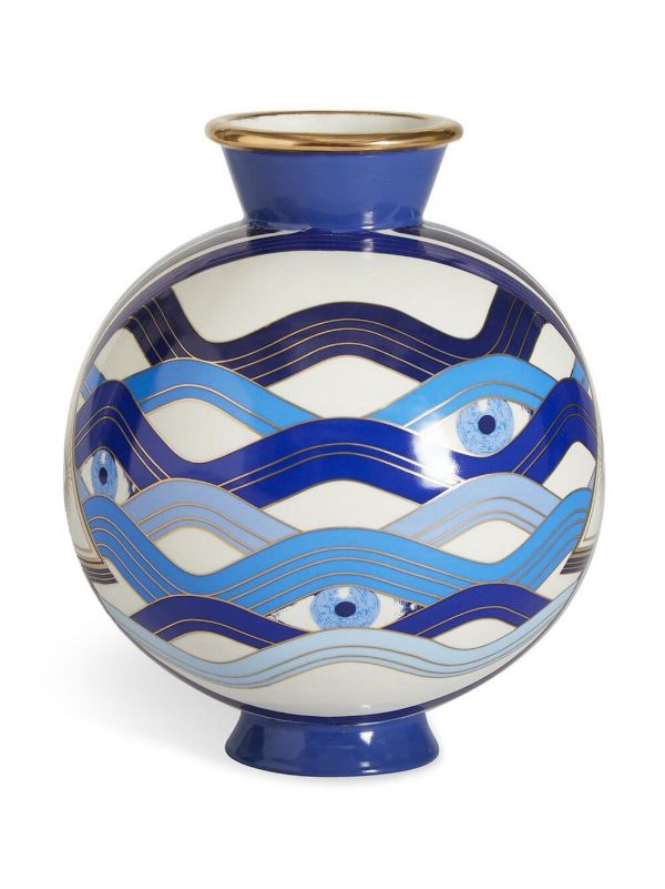 Browns Jonathan Adler White And Blue Druggist Eye Vase (23cm X 19cm) | Browns Vases