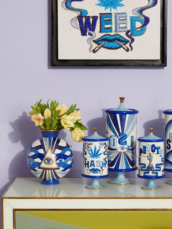 Browns Jonathan Adler White And Blue Druggist Eye Vase (23cm X 19cm) | Browns Vases