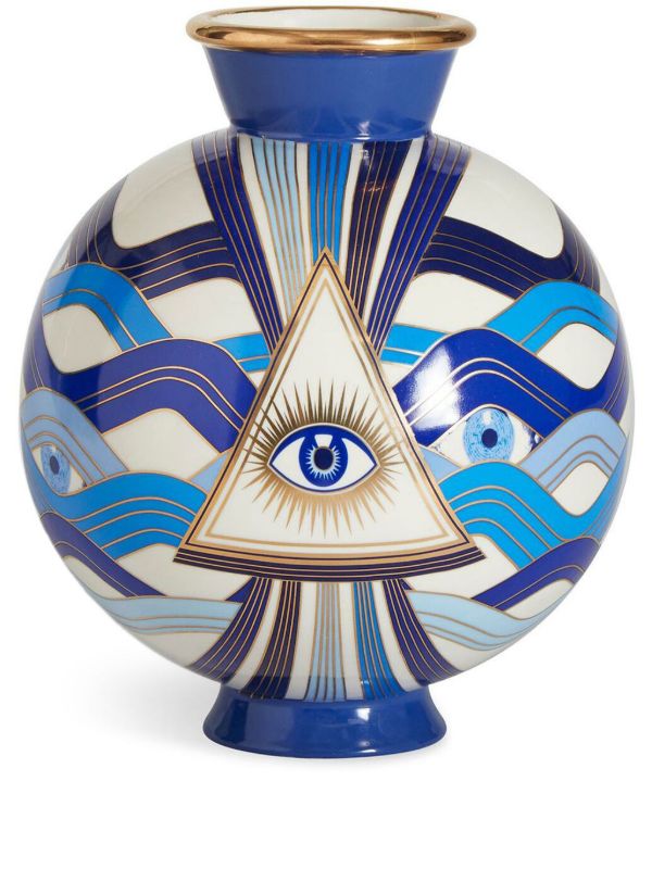 browns Jonathan Adler White and blue Druggist Eye vase (23cm x 19cm) | Browns Vases