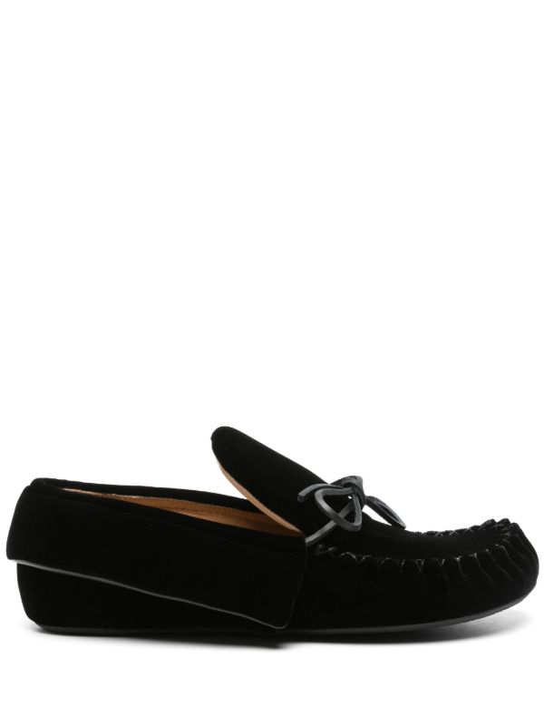 browns JW Anderson Black Bow-Embellished Velvet Moccasins | Browns Loafers