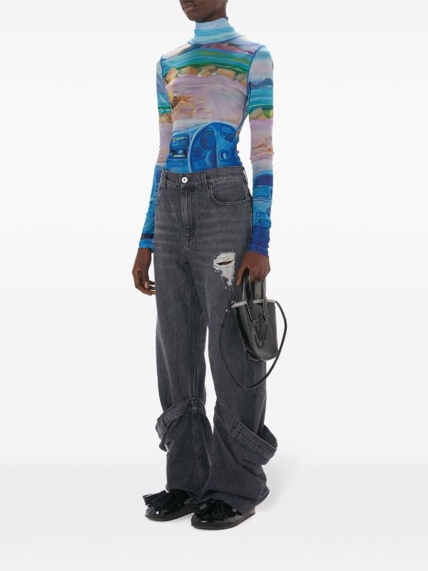 Browns JW Anderson Blue Camper-Print Sheer Top | Browns T-Shirts & Jersey Shirts