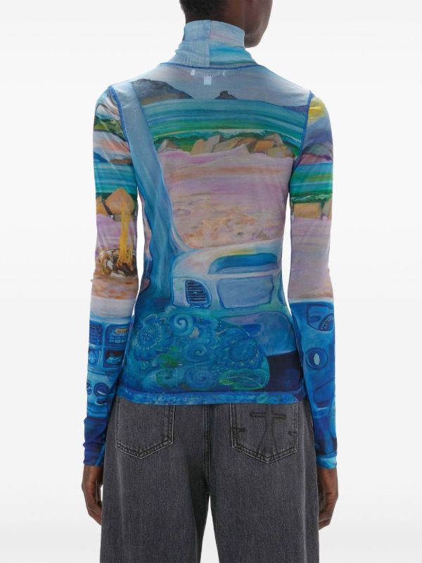 Browns JW Anderson Blue Camper-Print Sheer Top | Browns T-Shirts & Jersey Shirts
