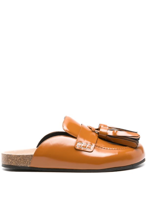 browns JW Anderson Brown Tasselled Leather Loafer Mules | Browns Mules