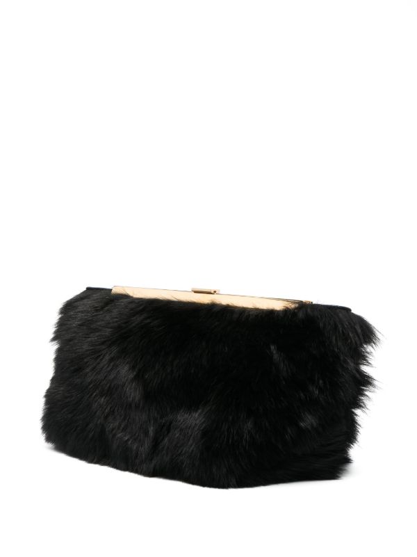 Browns KHAITE Black Aimee Shearling Clutch Bag | Browns Clutch Bags