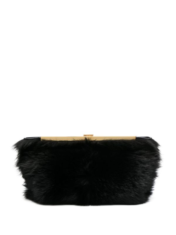 browns KHAITE black Aimee shearling clutch bag | Browns Clutch Bags