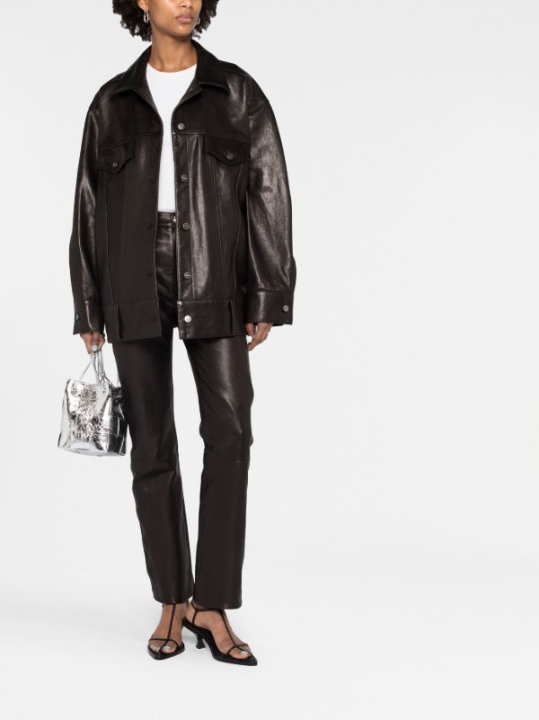 Browns KHAITE Black Grizzo Oversized Leather Shirt Jacket | Browns Leather Jackets