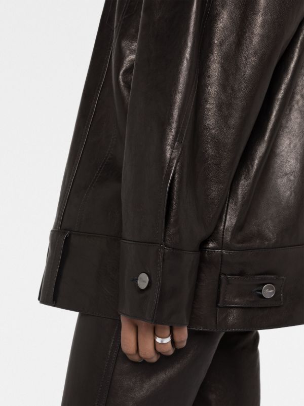 Browns KHAITE Black Grizzo Oversized Leather Shirt Jacket | Browns Leather Jackets