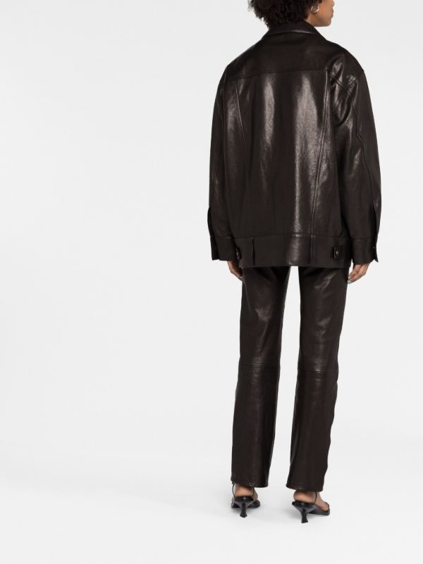 Browns KHAITE Black Grizzo Oversized Leather Shirt Jacket | Browns Leather Jackets