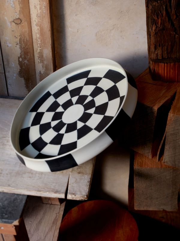 Browns L'Objet White Damier Porcelain Platter | Browns Plates & Bowls