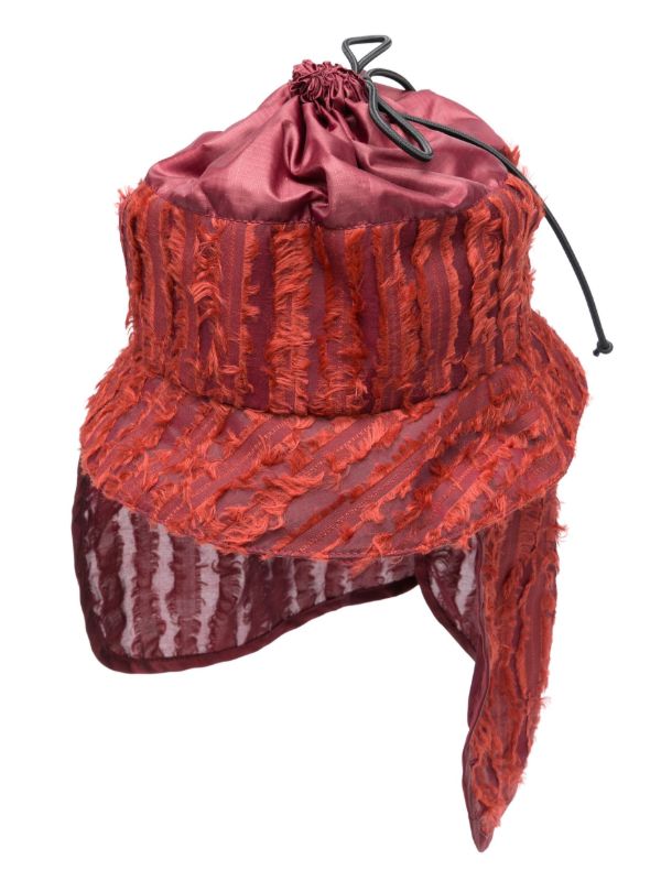 browns Labrum London Red Fringed Drawstring Bucket Hat | Browns Hats