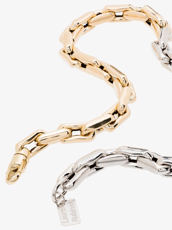 Browns Lauren Rubinski 14K Yellow And White Gold Medium Square Link Necklace | Browns Necklaces