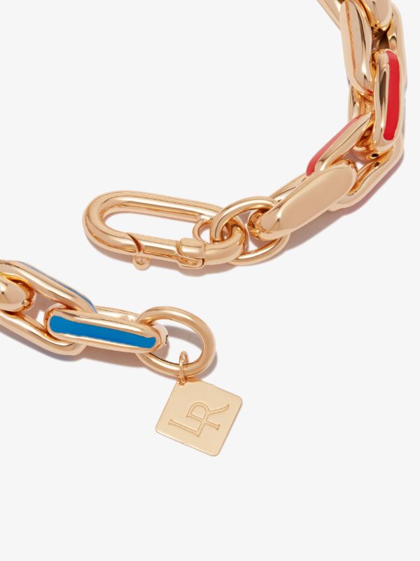 Browns Lauren Rubinski 14K Yellow Gold Small Square Link Rainbow Enamel Bracelet | Browns Bracelets