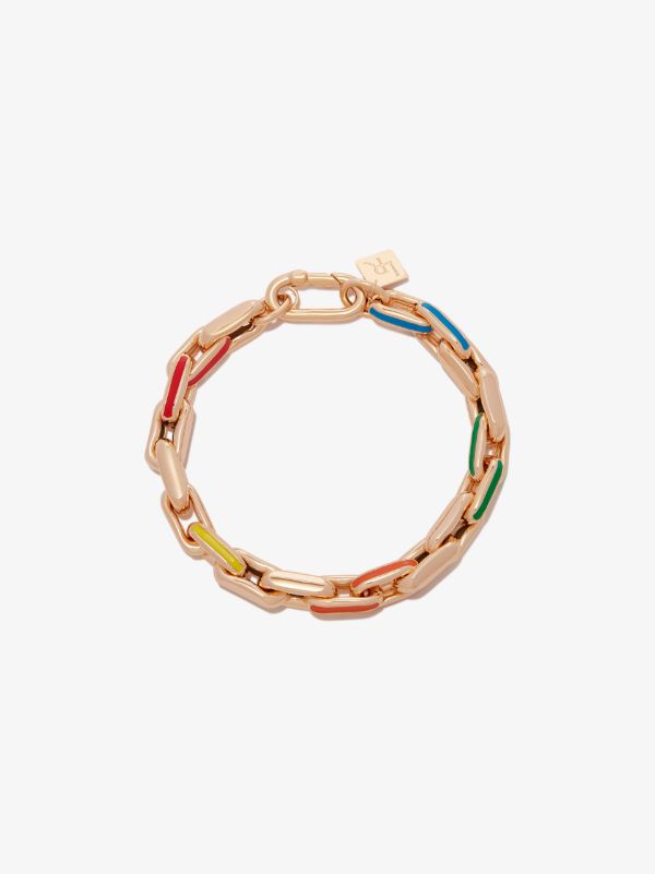Browns Lauren Rubinski 14K Yellow Gold Small Square Link Rainbow Enamel Bracelet | Browns Bracelets
