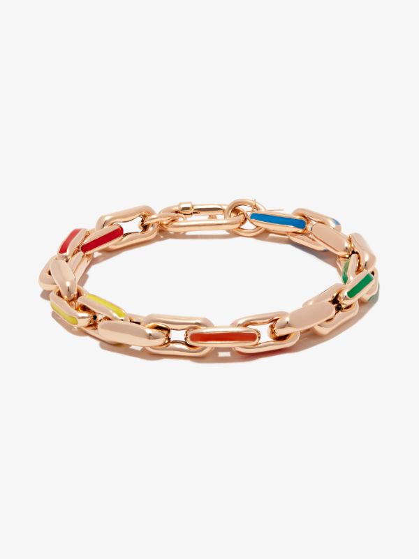browns Lauren Rubinski 14K yellow gold small square link rainbow enamel bracelet | Browns Bracelets