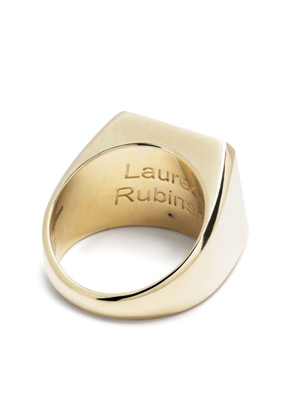 Browns Lauren Rubinski 9K White Gold Engraved Logo Ring | Browns Rings