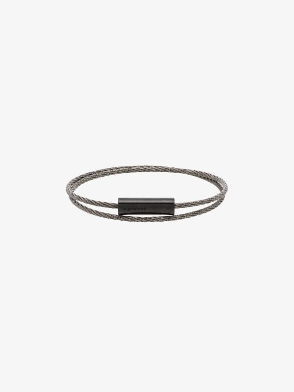 browns Le Gramme Silver Tone Le 7g Brushed Ceramic Double Cable Bracelet | Browns Bracelets