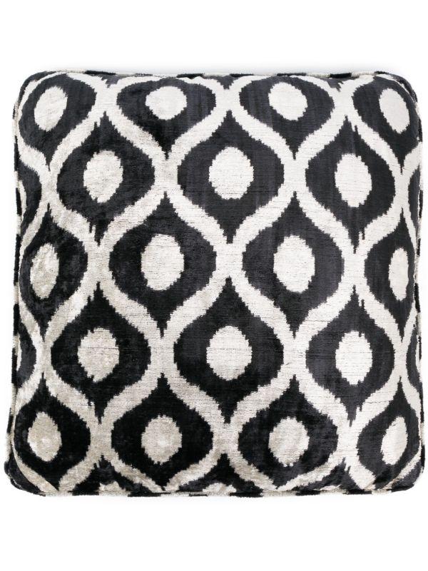 browns Les-Ottomans Black And Neutral Graphic Print Velvet Floor Cushion | Browns Cushions