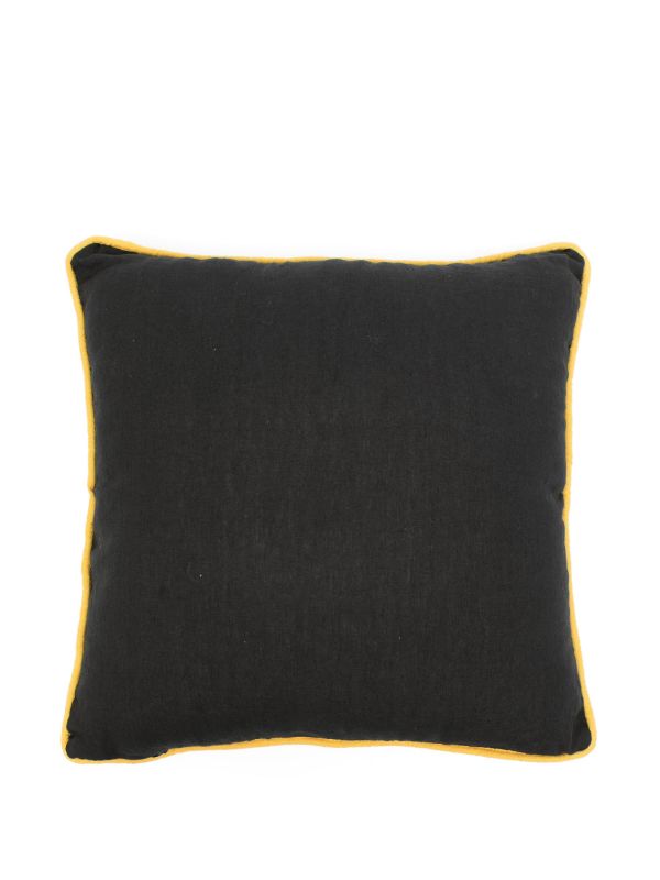 Browns Les-Ottomans Black Palm Tree Linen Cushion | Browns Cushions
