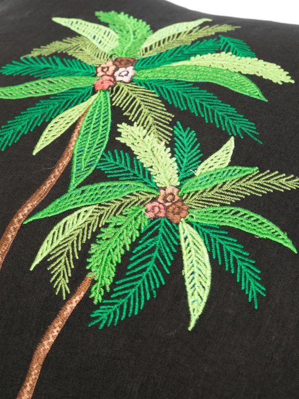 Browns Les-Ottomans Black Palm Tree Linen Cushion | Browns Cushions