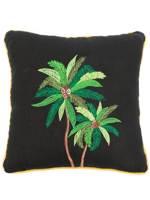 browns Les-Ottomans Black Palm Tree Linen Cushion | Browns Cushions