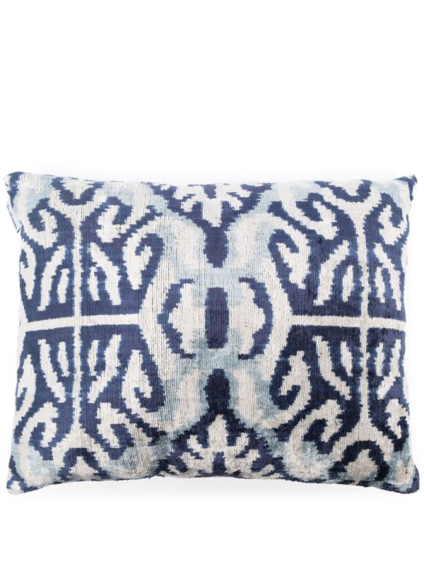 browns Les-Ottomans Blue Abstract-Print Silk Velvet Cushion | Browns Cushions