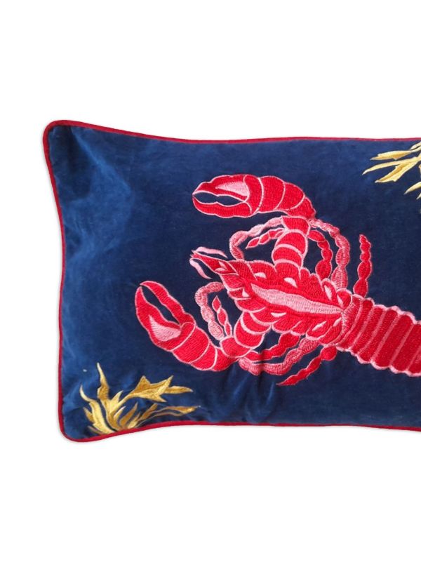 Browns Les-Ottomans Blue Lobster-embroidered Linen Cushion | Browns Cushions