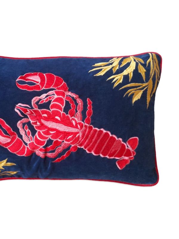 Browns Les-Ottomans Blue Lobster-embroidered Linen Cushion | Browns Cushions