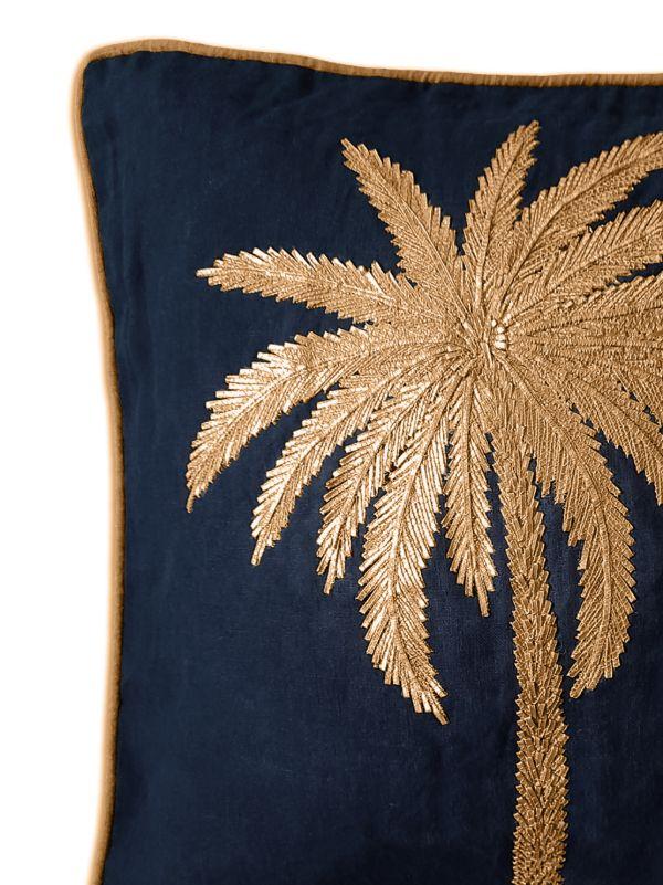 Browns Les-Ottomans Blue Palm-embroidered Linen Cushion | Browns Cushions