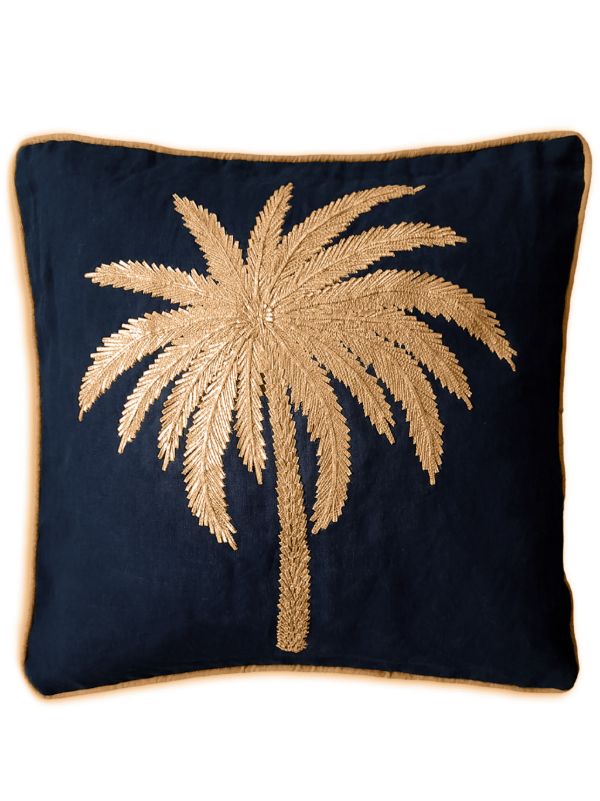 browns Les-Ottomans blue palm-embroidered linen cushion | Browns Cushions