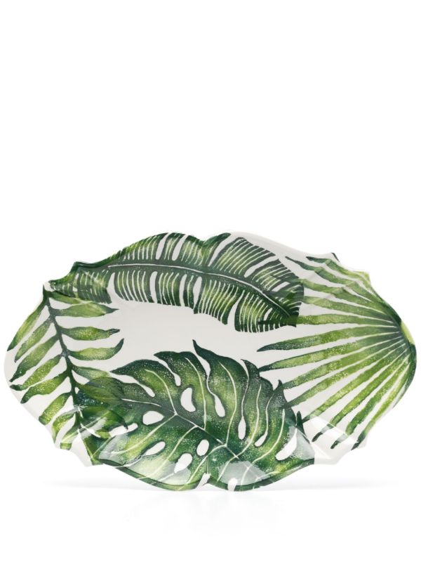 browns Les-Ottomans Green Leaves Ceramic Tray | Browns Plates & Bowls