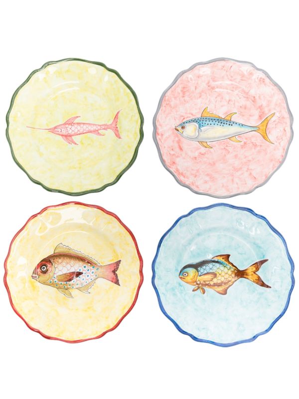 browns Les-Ottomans multicolour Fish Collection ceramic dinner plate set | Browns Plates & Bowls