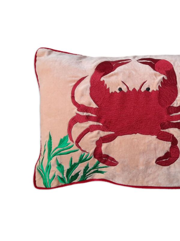 Browns Les-Ottomans Pink Crab Embroidered Linen Cushion | Browns Cushions