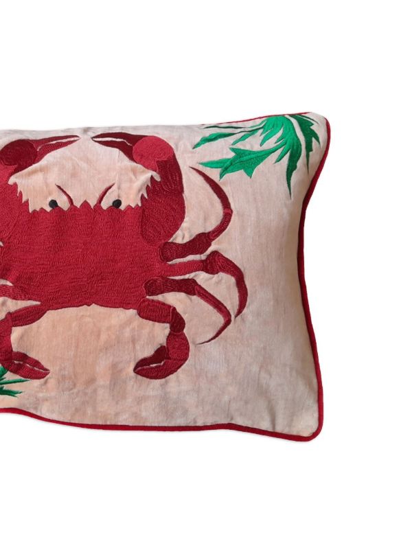 Browns Les-Ottomans Pink Crab Embroidered Linen Cushion | Browns Cushions